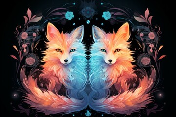 Poster - Luminescent spirit foxes - Generative AI