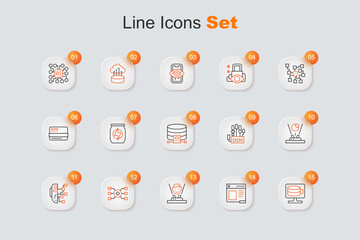 Sticker - Set line Cloud database, Browser window, Hologram, Neural network, Humanoid robot, Mechanical hand and icon. Vector