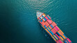 © Sascha - Ocean Odyssey: A Majestic Aerial Dance of Container Cargo Ship. Generative AI