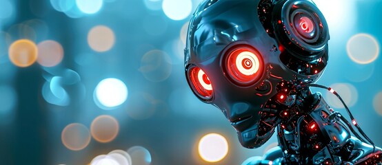 A mesmerizing beam of light radiates from the intricate metallic frame of a futuristic robot, illuminating its complex inner workings and hinting at the limitless potential of technology