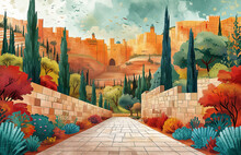 Illustration Of  The Ancient City Of Jerusalem With No People