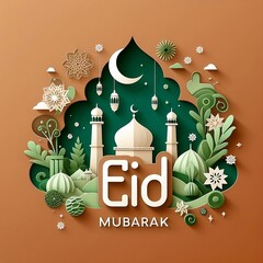 Poster - eid mubarak typography vector design illustration background space for copy created with generative 