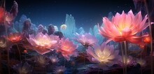 Surreal Field Of Gigantic, Translucent Flowers, Each Petal Exquisitely Detailed And Capturing The Radiance Of An Undiscovered Cosmic Event. Bloom.