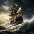 a ship in the ocean during the storm created with Generative AI