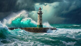 Fototapeta Niebo - Sztorm nad oceanem, burza, obraz dekoracja generative ai