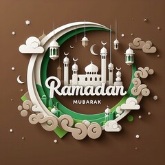 Wall Mural - Ramadan Mubarak Typography Design Illustration for social media Background design space for copy created with generative ai	