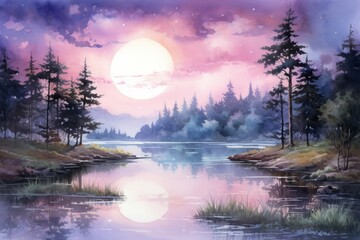 Wall Mural - Serene twilight lakes - Generative AI