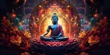 Meditating Buddha With Tantric Designs.