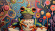 green frog with birthday hat