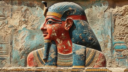 Wall Mural - Egyptian Pharaoh relief from ancient temple as in museum