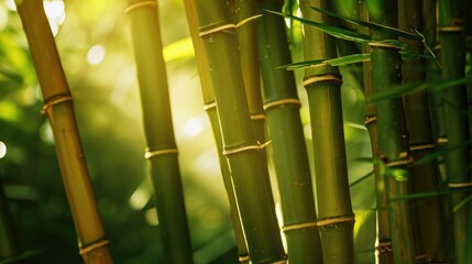 Wall Mural - many bamboo stalks and light beam