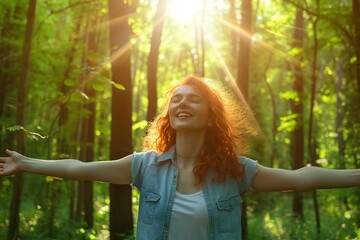 happy woman enjoying nature