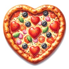 Tasty Pizza Heart Shape Watercolor Paint For Food Card Decor