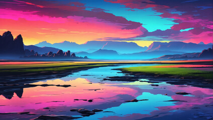 Wall Mural - sunrise over the lake sunset in the mountains sunset over the lake