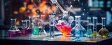 Fototapeta  - laboratory chemical glasses research and development, science and chemistry concept