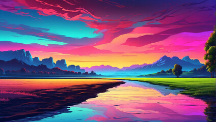 Wall Mural - sunrise over the lake sunset in the mountains sunset over the lake