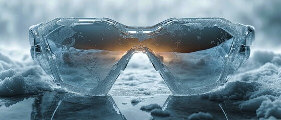 Poster - a long shot of futuristic glasses with an abstract image in the middle of them
