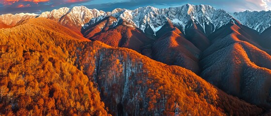 Poster - Aerial photo, autumn meets the First snow in the mountains