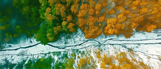 Poster - Aerial photo, autumn meets the First snow in the mountains