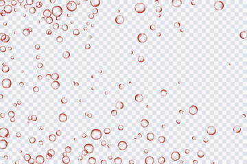 Wall Mural - Red air bubbles, oxygen, champagne crystal clear, isolated on a transparent background of modern design. Vector illustration of EPS 10.