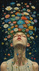 Poster - A painting of a man with flowers on his head