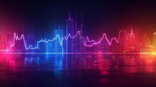 Cardiogram Line Forming City Skyscrapers Silhouettes In Three Neon Colors 