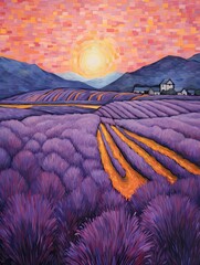 Wall Mural - Lavender Field Breezes: An Abstract Twilight Landscape Masterpiece