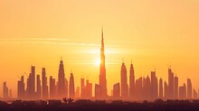 City Dubai Skyline. UAE Urban Cityscape. United Arab Emirates Skyscraper Buildings Silhouette 