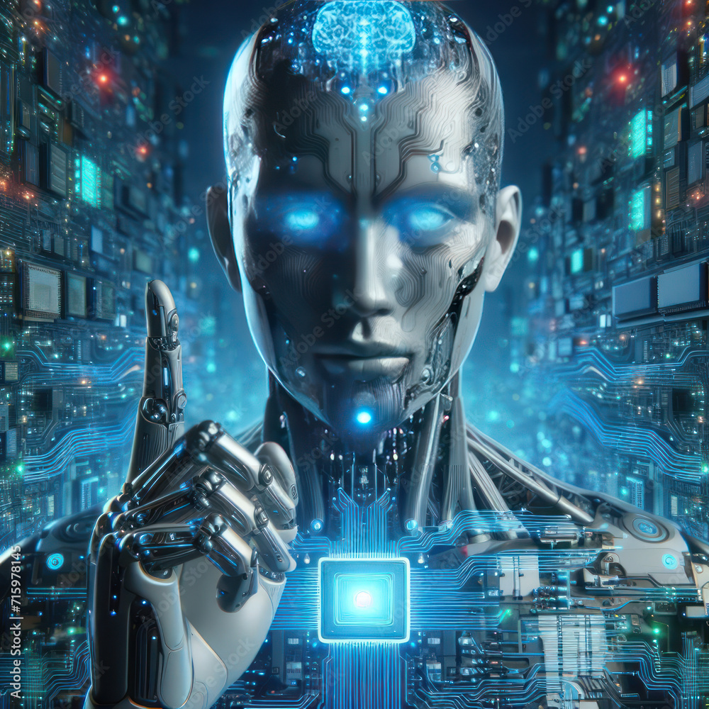 humanoid AI robot, artificial intelligence, motherboard, computer ...