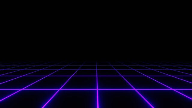 3d Synthwave retro neon laser blue purple background - horizon. Wireframe net and stars 80s 90s Retroway Futuristic sci-fi.  Disco music template