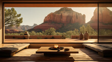 Beautiful And Clean Virtual Background Or Backdrop For Yoga, Zen, Meditation Room Space With Serene And Calm Natural Organic Scenic Outside Desert Red Rock Sedona View