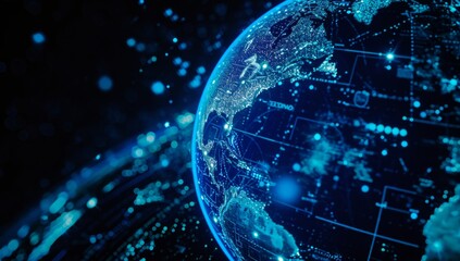 Poster - a earth is seen in the background of a blue screen generative ai