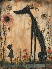 Wall Mural - Small boy with large dog