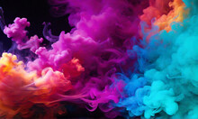 Abstract Colorful, Multicolored Smoke Spreading, Bright Background For Advertising Or Design, Wallpaper For Gadget. Neon Lighted Smoke Texture, Blowing Cloudss