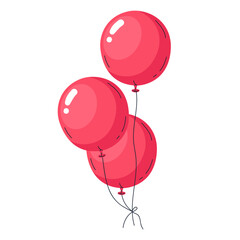 Wall Mural - Glossy balloons. Red helium balloon bunch, Holidays celebration decor. Happy birthday air balloons decorations flat vector illustration. Flying balloons