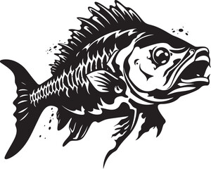  Vicious Vertebrate Emblem Black Vector Design for Predator Fish Skeleton Haunting Harbinger Minimalistic Black Icon Design for Predator Fish Skeleton