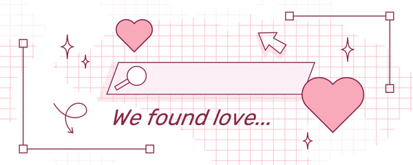 valentine's day banner with hearts. retro computer interface aesthetics. background with browser ele
