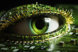 artificial eye closeup, augmented cyber reality and digital vision of the future and information processing