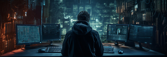 Canvas Print - cyber hacker in a dark room. hacking concept.