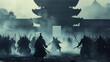 Rival Clans of Samurai and Warriors in Feudal Japan Battle