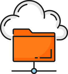 Poster - Data cloud storage or database network server color icon of file folder, vector line symbol. Data backup and digital information storage server for database access to online streaming and exchange
