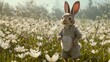 Easter Bunny in a Field of Flowers. AI Generative
