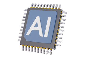 Poster - 3d AI Chip, AI icon in science and business, Technology and engineering concept, Artificial intelligence or neural network concept.Minimal Cartoon design isolated background. 3D Rendering Illustration