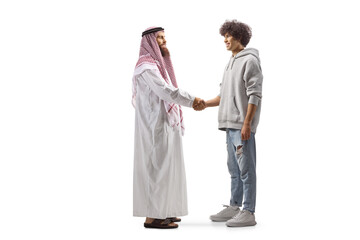 Wall Mural - Saudi arab man meeting a young man and shaking hands