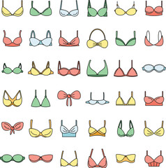 Sticker - Modern bra icons set. Outline set of modern bra vector icons thin line color flat on white