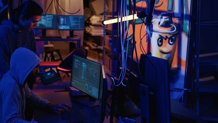 Aufkleber - spies in secret hideout trying to steal valuable data by hacking governmental websites but getting t