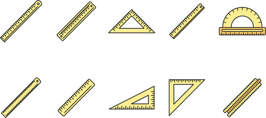 Poster - School ruler icons set. Outline set of school ruler vector icons thin line color flat on white