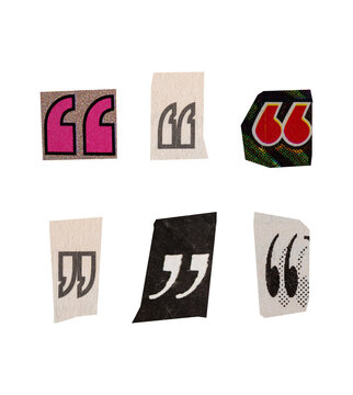 Ransom quotation marks from printout magazine cutout, collage element for graphic design, png isolated on transparent background	