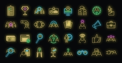 Poster - recruiter agency icons set. outline set of recruiter agency vector icons neon color on black