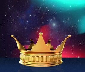 Poster - beautiful golden queen or king crown on desk